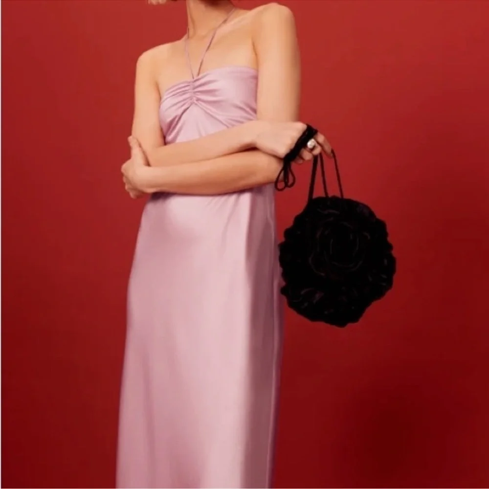 NWT Reformation Valora Satin Halter Maxi Dress in Color Babygirl Pink Size 6 - Picture 14 of 15